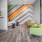 a room with a colorful wall